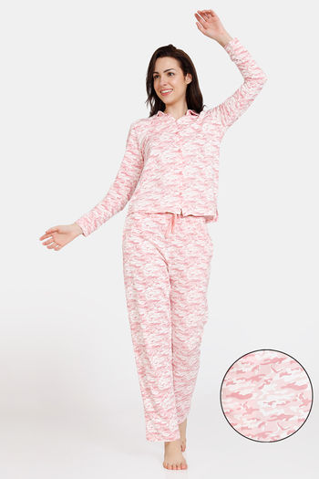 Buy Zivame Pet Puzzle Knit Cotton Pyjama Set - Powder Pink